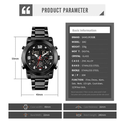 Triple Display Luminous Digital Watch - 1642 - Silver