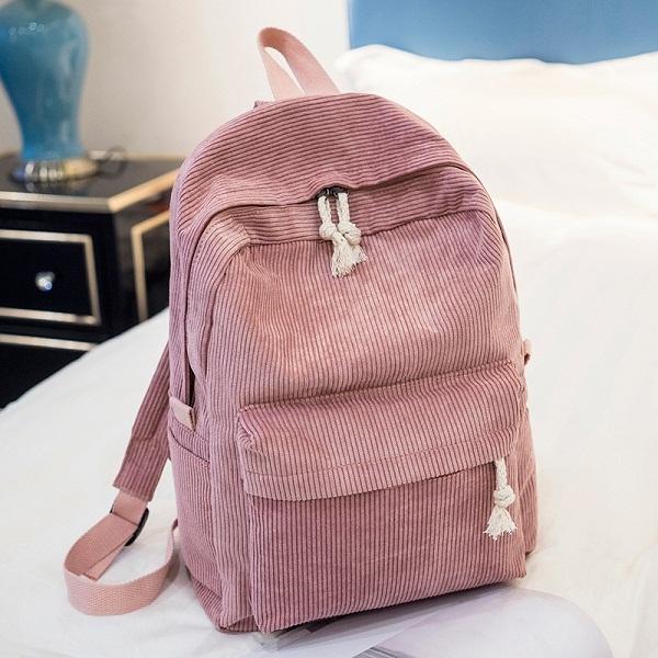 Girls' and Women Corduroy Backpack - School - Black