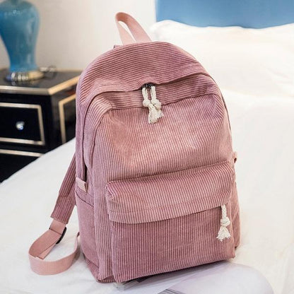 Girls' and Women Corduroy Backpack - School - Black