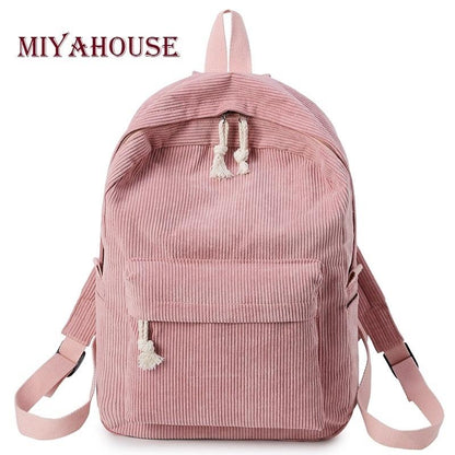 Girls' and Women Corduroy Backpack - School - Black