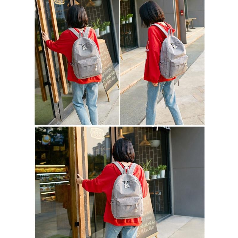 Girls' and Women Corduroy Backpack - School - Black