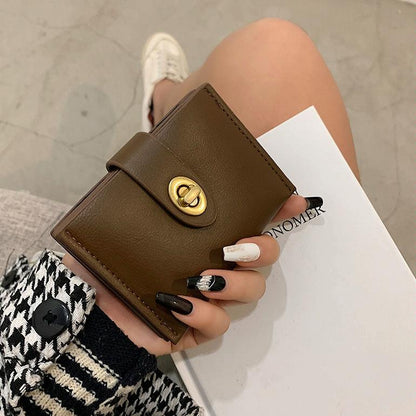 Mini Retro Lock Coin Purse Multi Slot Pu Leather Card Bag - Coffee