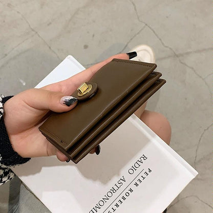 Mini Retro Lock Coin Purse Multi Slot Pu Leather Card Bag - Coffee