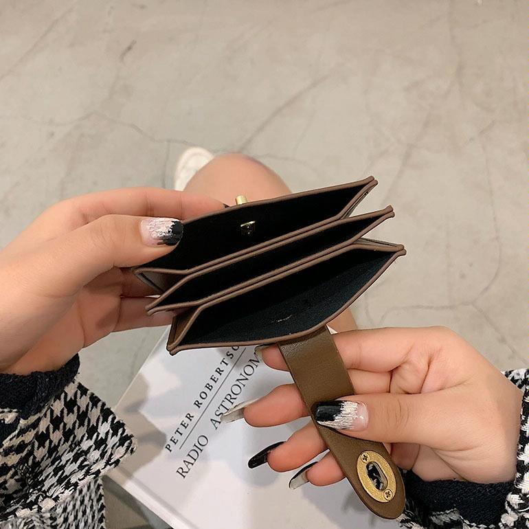 Mini Retro Lock Coin Purse Multi Slot Pu Leather Card Bag - Coffee