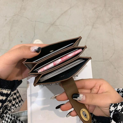 Mini Retro Lock Coin Purse Multi Slot Pu Leather Card Bag - Coffee