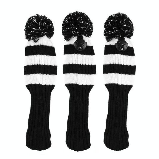 Set Of 3 Knitted Golf Club Covers - Black
