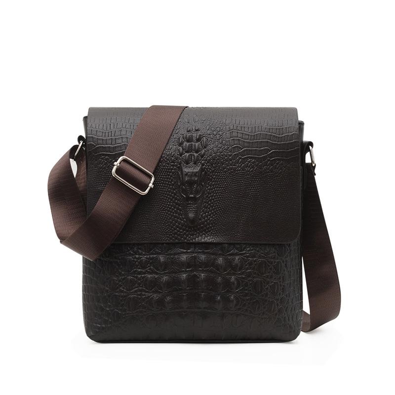 Water Repellent Vertical Leather Shoulder Bag For Men - Brown