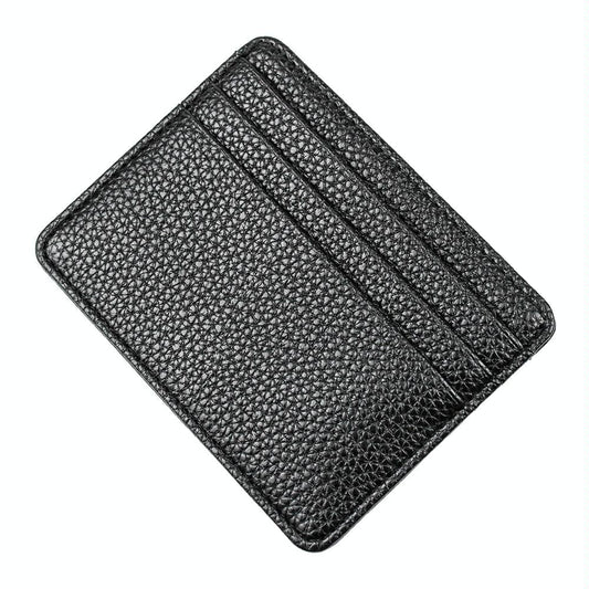 Lychee Pattern Mini Card Holder Multi Card Slots Ultra Thin Coin Purse - Black