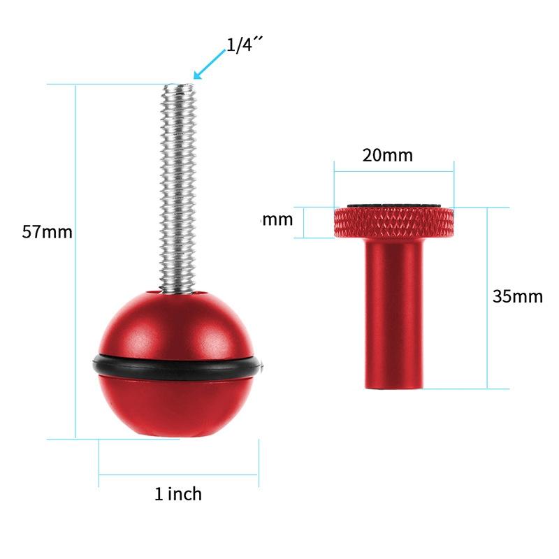 Adjustable Ball Head Adapter for Underwater Photography Lights - 1/4 Inch Black