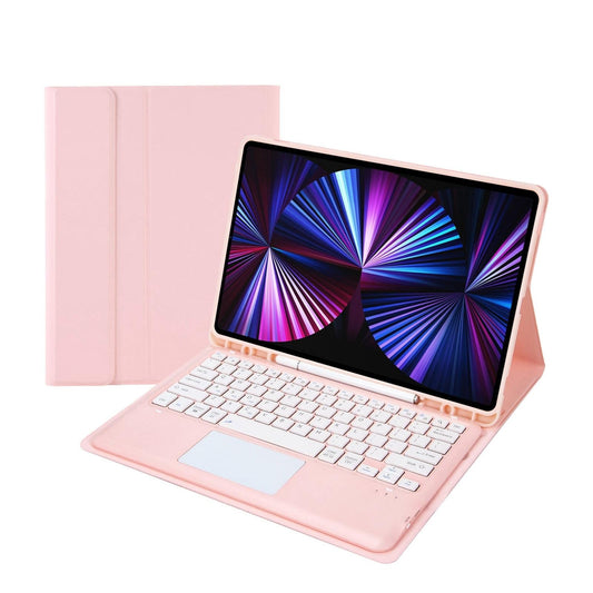 Detachable Bluetooth Keyboard Leather Case For Ipad Pro 12.9 2021 / 2020 / 2018 With Touch Pad - Pink