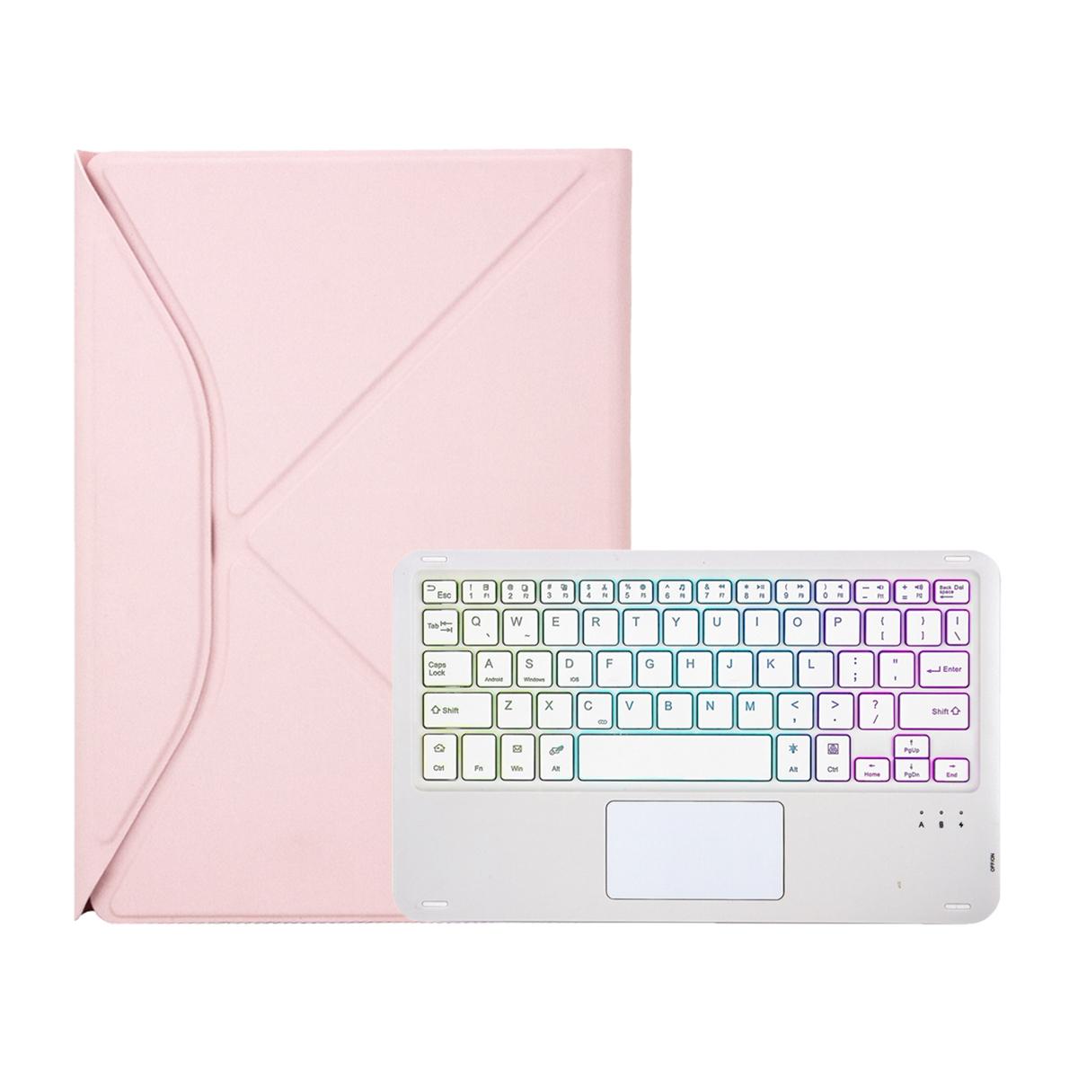 Touchpad Bluetooth Keyboard Leather Tablet Case With Pen Slot And Backlight - Pink