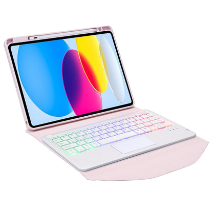 Touchpad Bluetooth Keyboard Leather Tablet Case With Pen Slot And Backlight - Pink