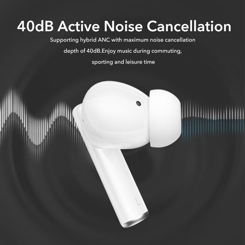Waterproof Bluetooth Earbuds with Active Noise Reduction - White
