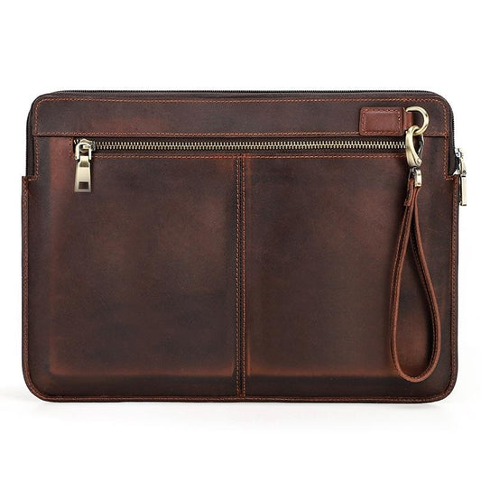 14.2 Inch Leather Laptop Sleeve For Macbook Pro - Black - Coffee