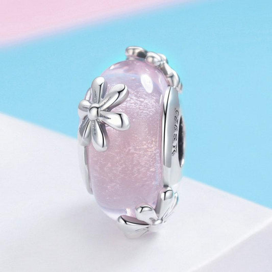 925 Sterling Silver Seasonal Glass Bead Bracelet Charms - Pink