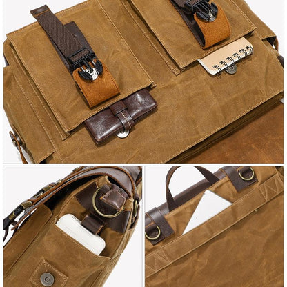 Leather Waxed Canvas Crossbody Bag For Outdoors - S11 Army Green