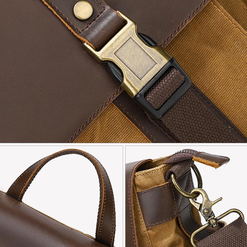 Leather Waxed Canvas Crossbody Bag For Outdoors - S11 Army Green