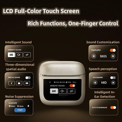 Wireless Bluetooth Earphones with Touch Screen and Active Noise Reduction - Gold