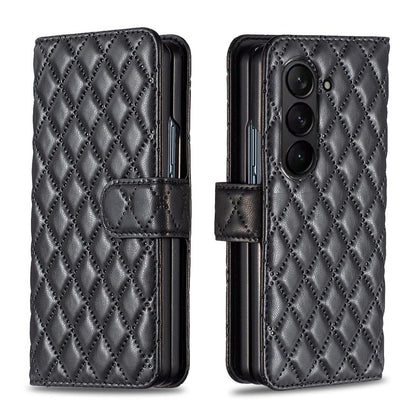 For Samsung Galaxy Z Fold4 5G Samsung Fold 4 Diamond Lattice Wallet Case - Sleek And Stylish - Purple