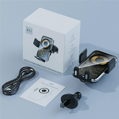 15w Fast Car Vent Wireless Charger with Intelligent Induction - Silver