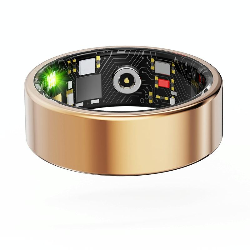 Smart Ring With Heart Rate Blood Oxygen Sleep & Sports Modes - Size 8 - Gold