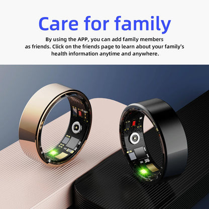 Smart Ring With Heart Rate Blood Oxygen Sleep & Sports Modes - Size 8 - Gold