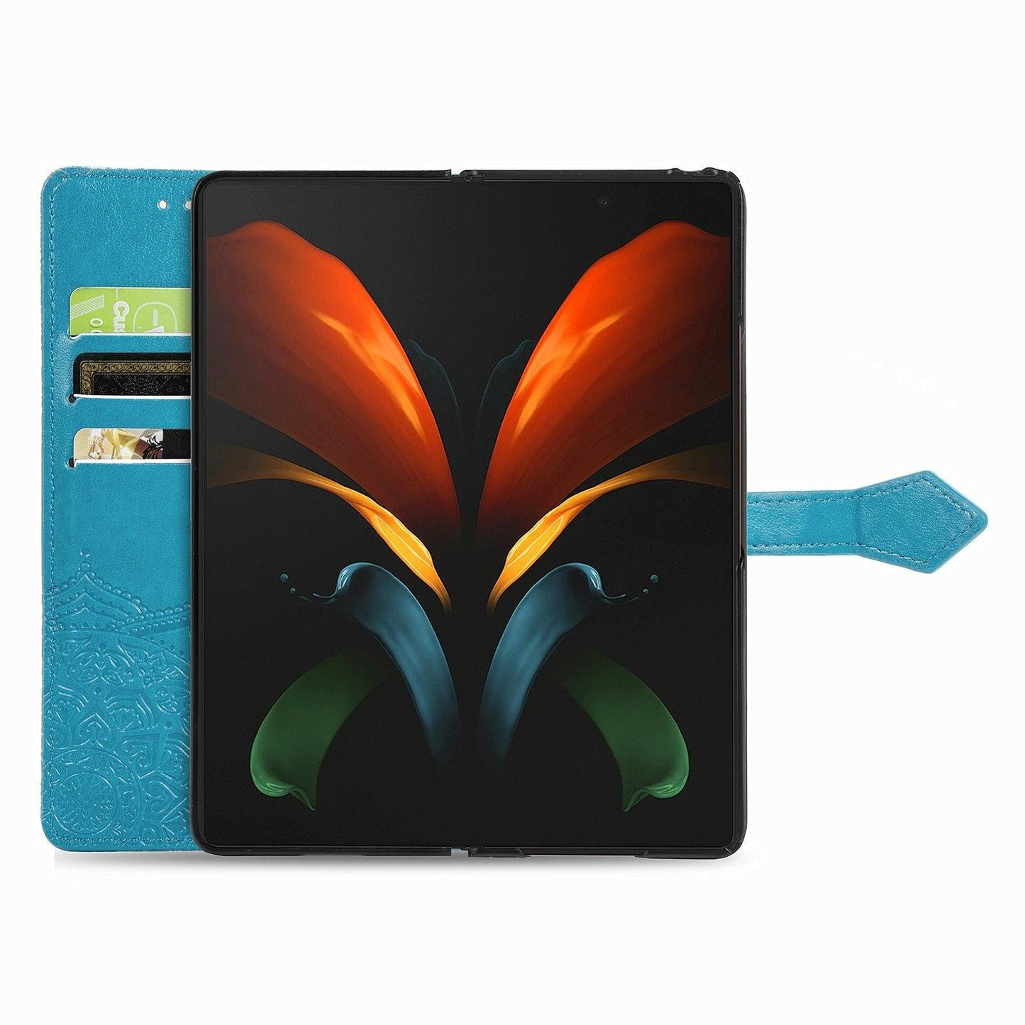 Embossed Mandala Leather Phone Case for Samsung Galaxy z Fold 4 - Blue