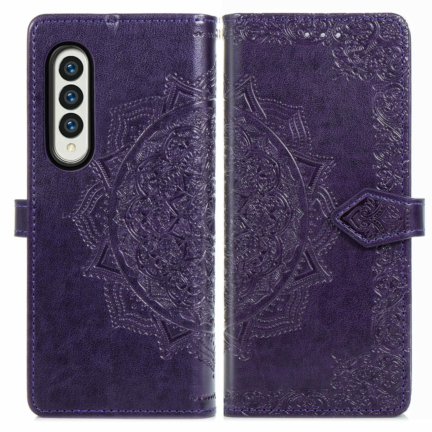 Embossed Mandala Leather Phone Case for Samsung Galaxy z Fold 4 - Blue
