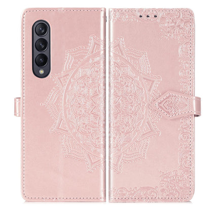 Embossed Mandala Leather Phone Case for Samsung Galaxy z Fold 4 - Blue
