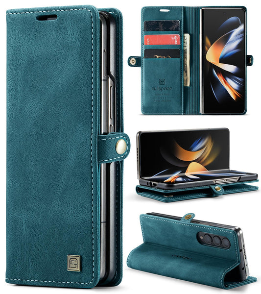 Vintage Rfid Leather Phone Case for Samsung Galaxy z Fold 4 - Blue