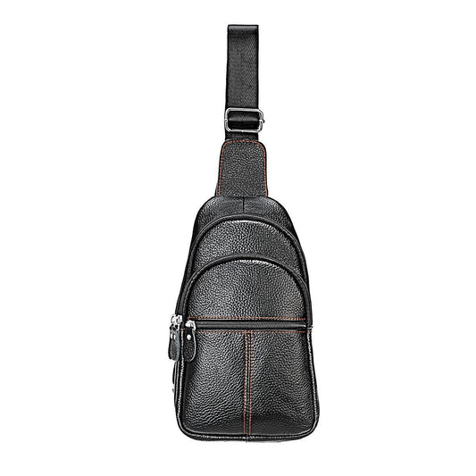 Stylish Genuine Leather Crossbody Chest Bag For Men And Women Functional And Versatile Design - Black