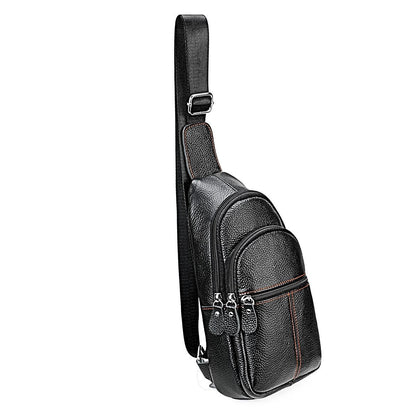 Stylish Genuine Leather Crossbody Chest Bag For Men And Women Functional And Versatile Design - Black