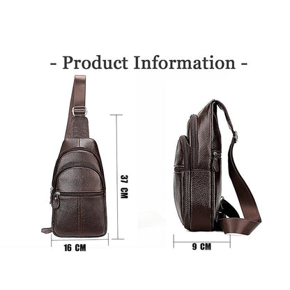 Stylish Genuine Leather Crossbody Chest Bag For Men And Women Functional And Versatile Design - Black