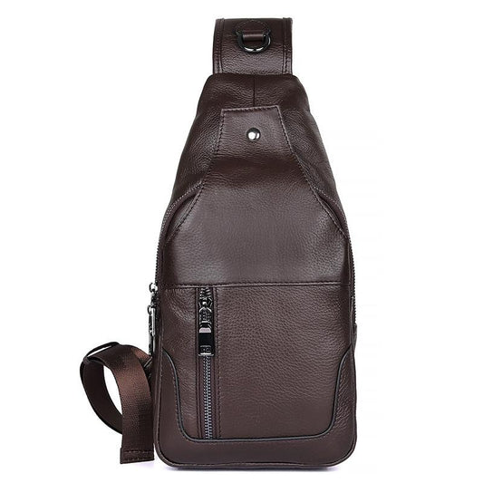 Stylish Cowhide Chest Bag For Men - Brown