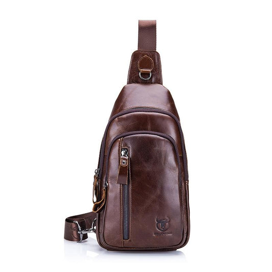 Men Leather Crossbody Chest Bag Multi Function - Brown