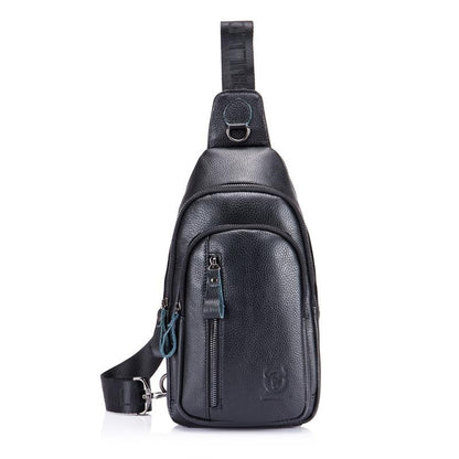 Men Leather Crossbody Chest Bag Multi Function - Brown