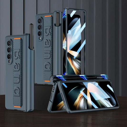 Foldable Phone Case with Magnetic Hinge and Wrist Strap for Samsung Galaxy z Fold 4 - Portable and Secure - Green