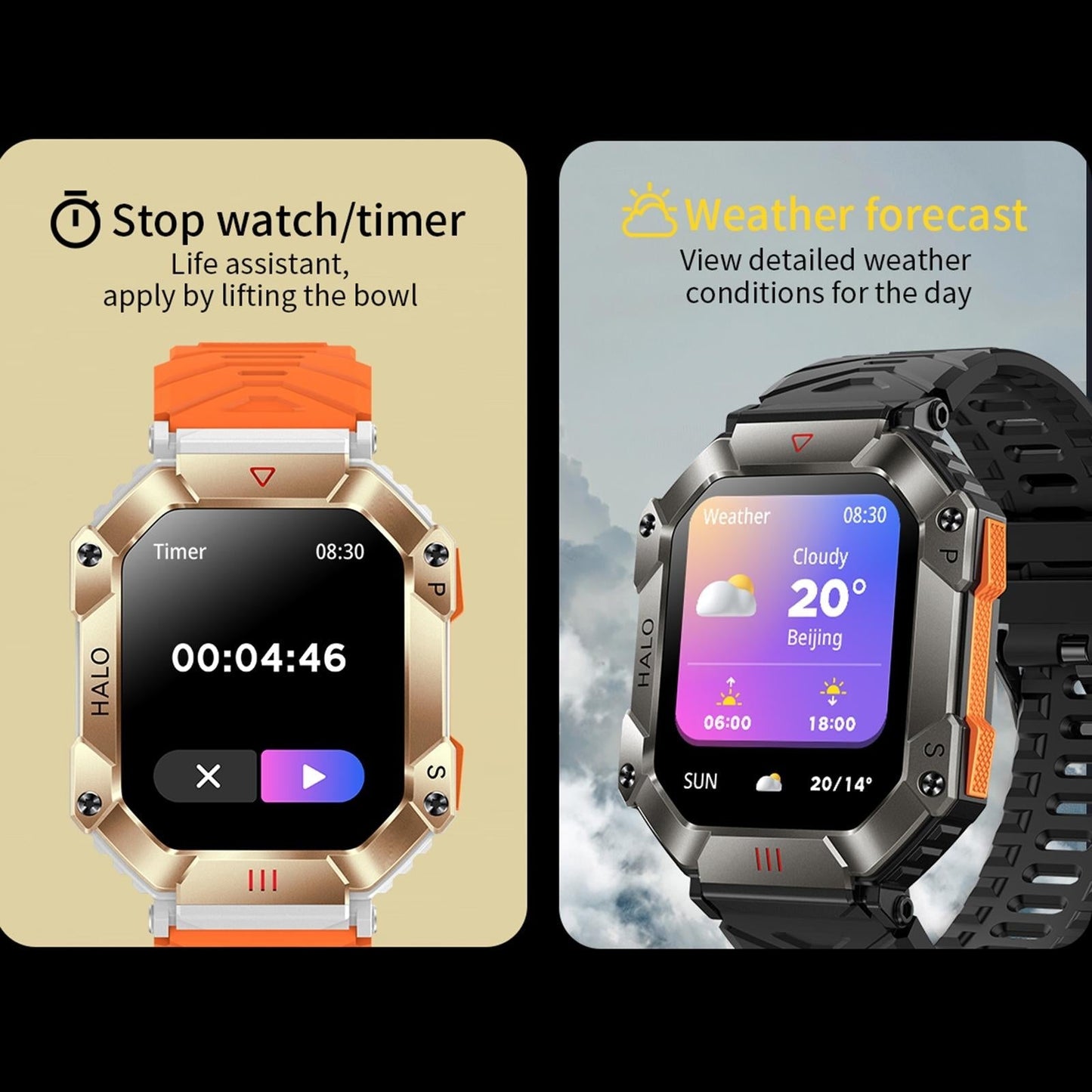 2.0 Inch Bt5.1 Ip67 Sport Smart Watch Support Bluetooth Call / Sleep / Blood Oxygen / Heart Rate / Blood Pressure Health Monitor - White + Camouflage