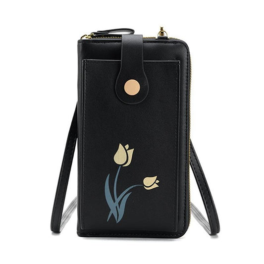 Floral Single Shoulder Cell Phone Bag For Women - Black