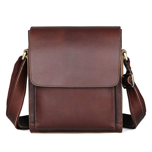 Rustic Leather Men Shoulder Bag - Brown