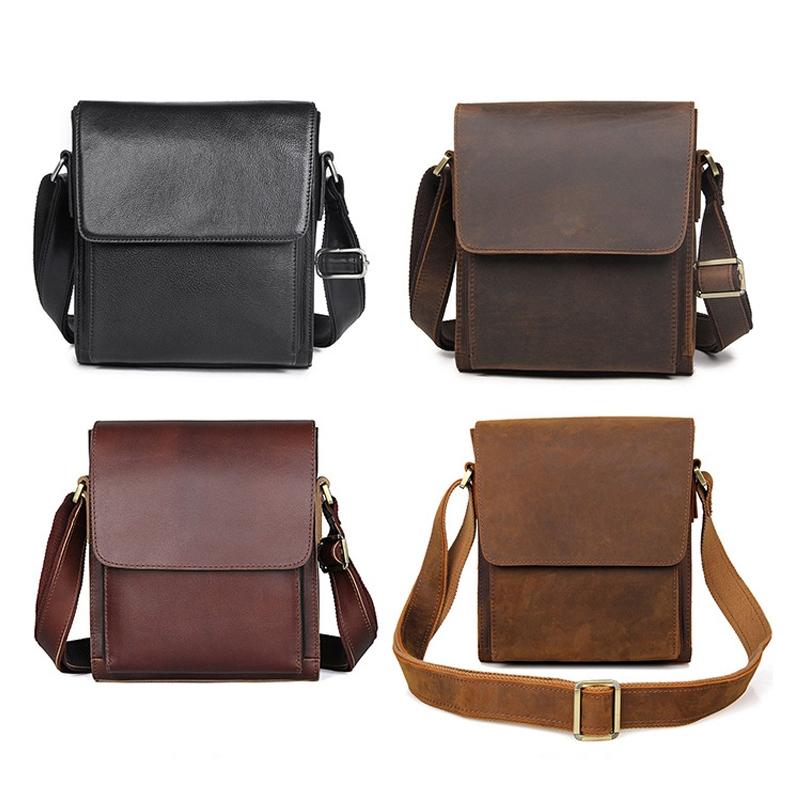 Rustic Leather Men Shoulder Bag - Brown