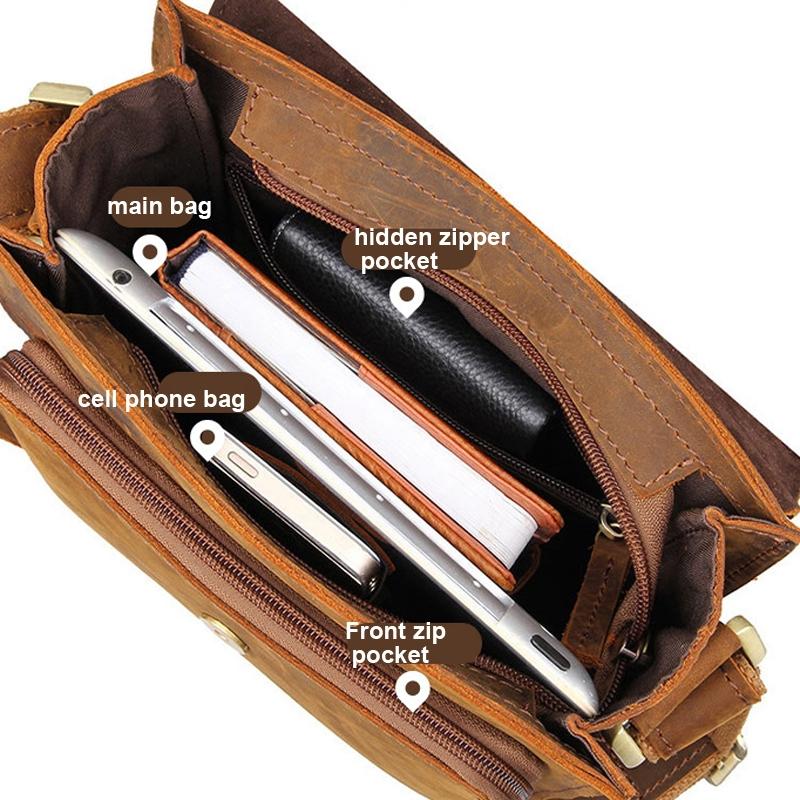 Rustic Leather Men Shoulder Bag - Brown