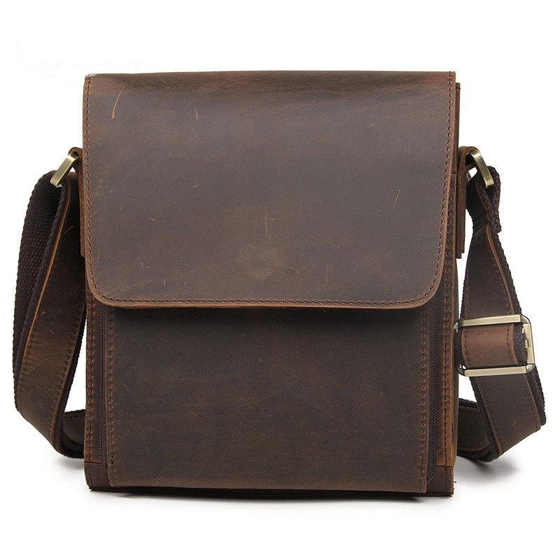 Rustic Leather Men Shoulder Bag - Brown