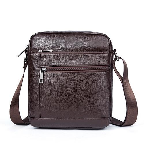 Men Cowhide Leather Crossbody Bag Vertical Shoulder Business Bag Coffee