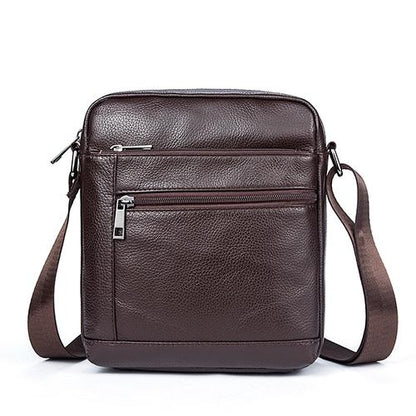 Men Cowhide Leather Crossbody Bag Vertical Shoulder Business Bag Coffee