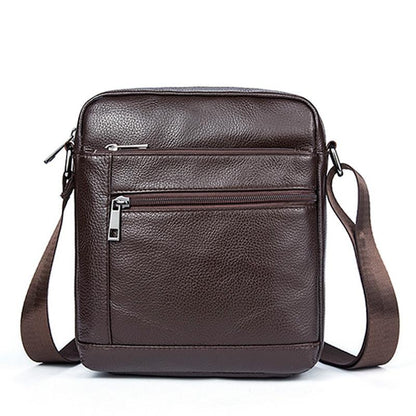 Men Cowhide Leather Crossbody Bag Vertical Shoulder Business Bag Coffee