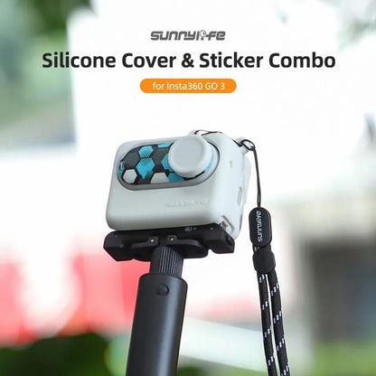 Silicone Case for Insta360 Go 3 with Neck Strap and Skin Wrap - Black