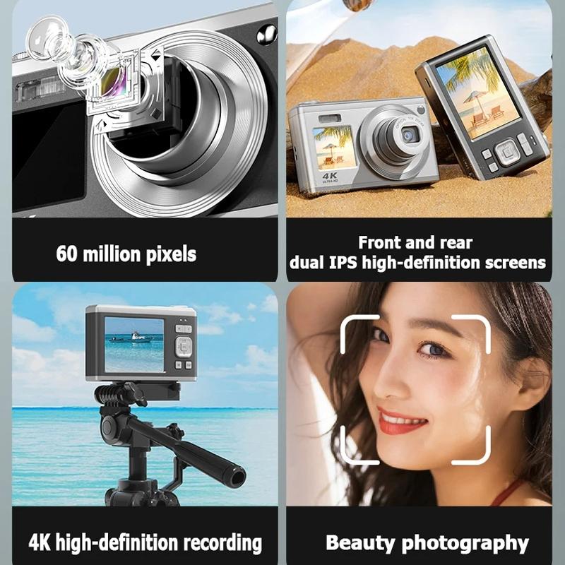 4K Hd Optical Zoom Digital Camera 60Mp Dual Screen Selfie Camera No Memory - White
