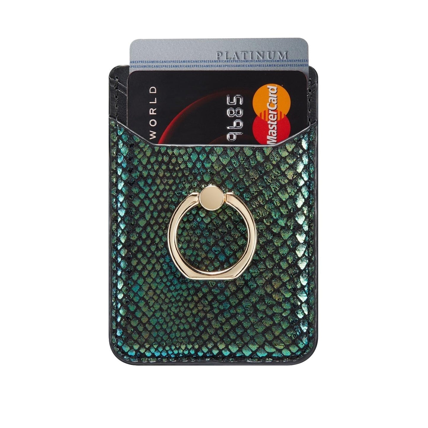 Rfid Snake Texture Phone Card Bag With Ring Fits Most Phones - Grey