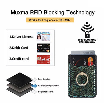 Rfid Snake Texture Phone Card Bag With Ring Fits Most Phones - Grey